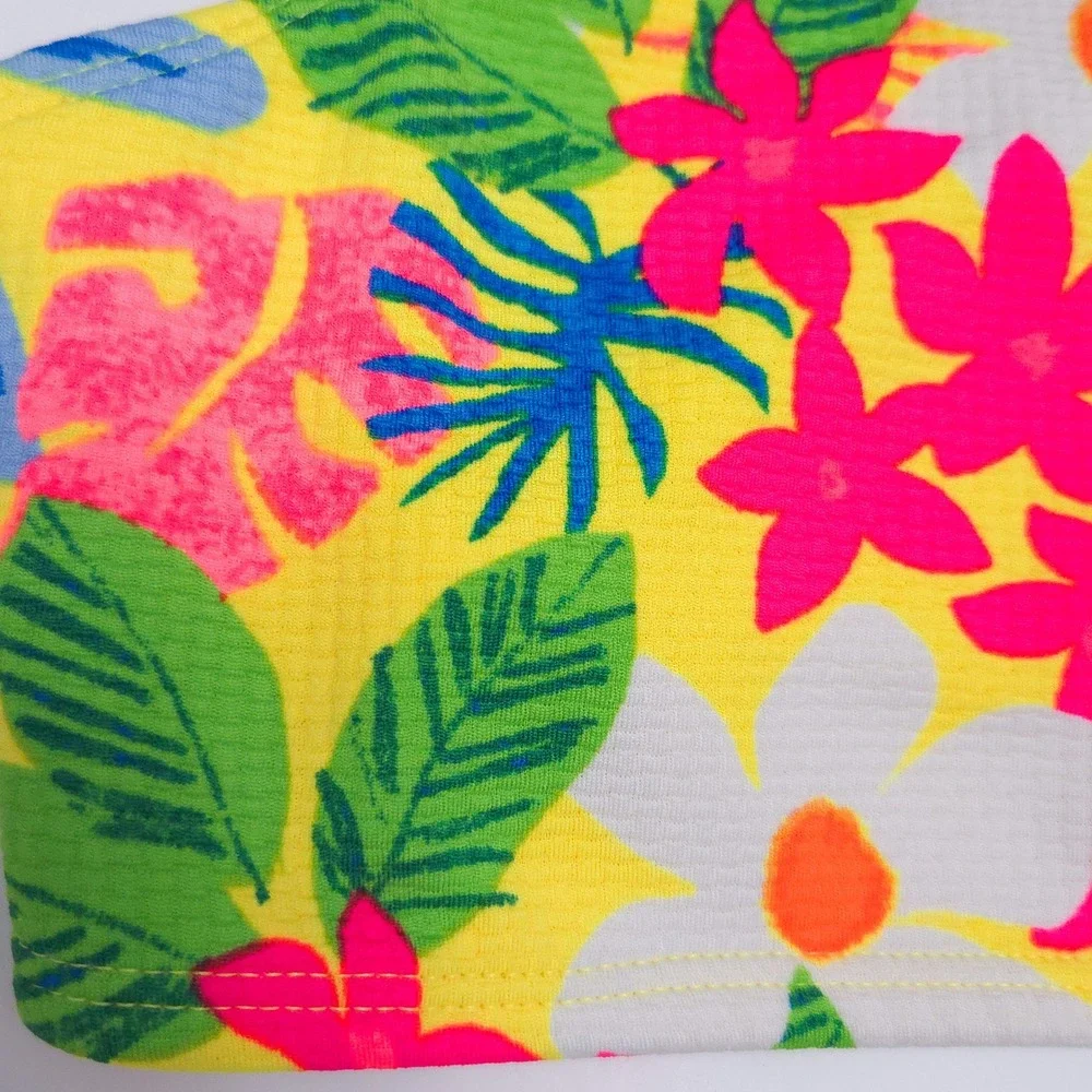Art Class Neon‎ Yellow & Pink Floral Leaves Bikini Swimsuit Set- Girl's Kids XL